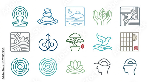 Collection of Zen and Meditation Icons.