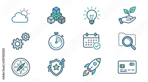 Collection of Business and Technology Icons.