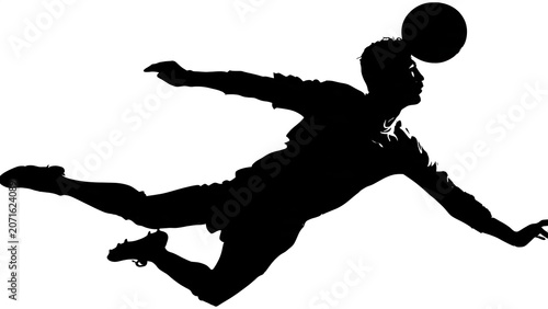Black silhouette of a person in mid jump against white background.