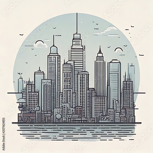 Stylized city skyline with modern architecture