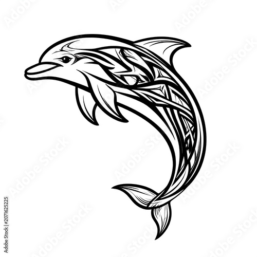 Stylized dolphin leaping in a tribal design