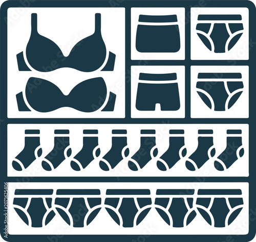 Undergarments and socks flat icons on dark blue background lingerie collection