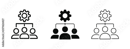 Foto Team management and workforce operation icon set featuring gear symbols, employee coordination and organizational workflow concepts