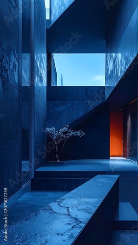Modern architecture blue interior design.