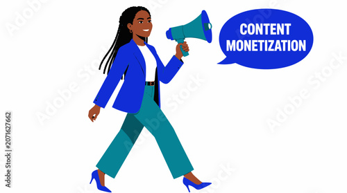 Woman holding megaphone for content monetization.