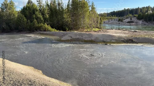 Boiling mud at Black Dragon's Caldron viewed from the Mud Volcano Trail in Yellowstone