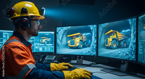 Mining Engineer Monitors Haul Trucks on Screens