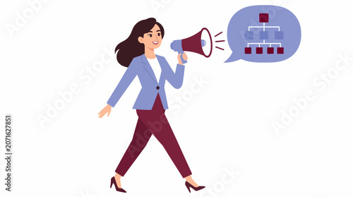 Businesswoman using megaphone for announcement.