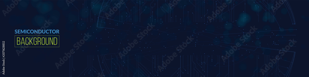 Fototapeta premium Blue glowing circuitry semiconductor background visual