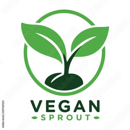 Vegan Sprout Logo Design - Green Eco Leaf and Plant Growing Icon Vector Template