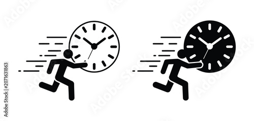 Bilde på lerret Deadline concept rushing human with clock icon representing late work time manag