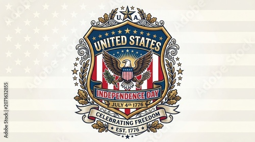 United states independence day celebrating freedom with eagle and shield