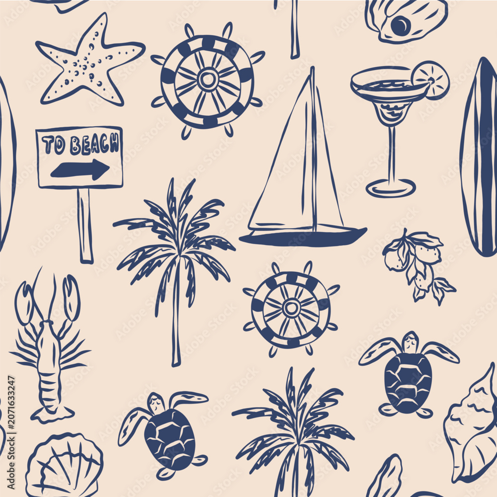 Fototapeta premium Flat retro coastal summer background