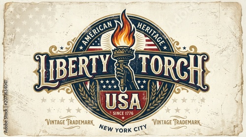 Vintage american heritage liberty torch logo with usa text and 1776 date