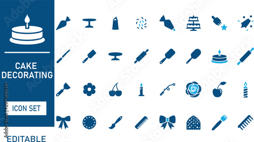 Foto set of cake decorating and bakery tools icons in blue and black colors