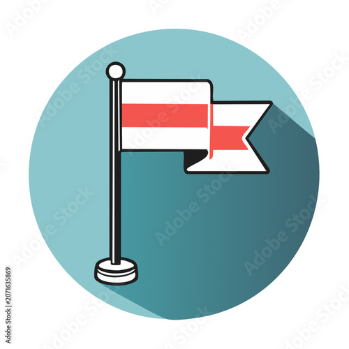 Red and white flag on pole vector icon