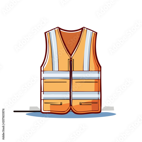 Orange safety vest with reflective stripes, flat vector illustration