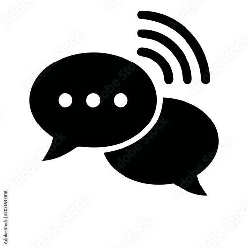 Vector illustration of conversation speech bubbles and signal waves representing digital communication and chat