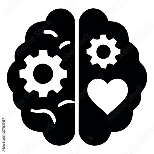 Balanced Human Brain Icon Representing Logical Thinking and Emotional Intelligence Harmony