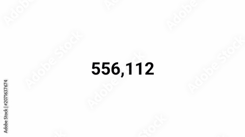 number counter animation zero to one million numbers on transparent background, counting Numbers 0 to 1000000 animation with alpha channel for views, likes and share counts