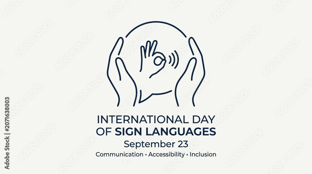 Fototapeta premium Celebrating global sign language awareness with hands forming communication symbol on white background