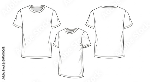 Technical fashion flat sketch of a classic crew neck short sleeve t-shirt front and back views
