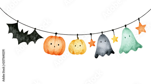Cute Halloween Garland with Bats, Pumpkins, Ghosts, and Stars