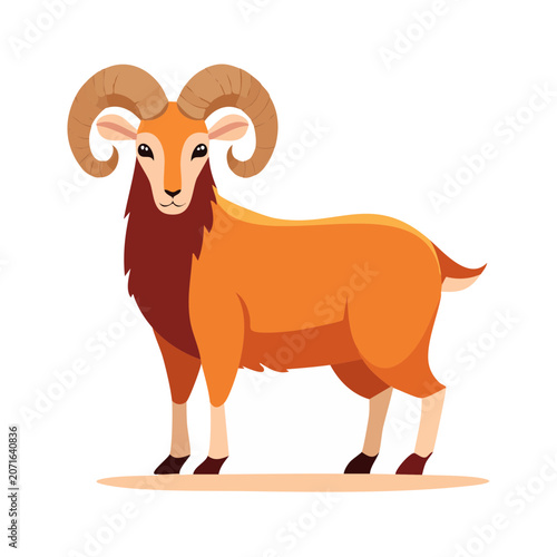 Flat illustration of a ram with large curved horns