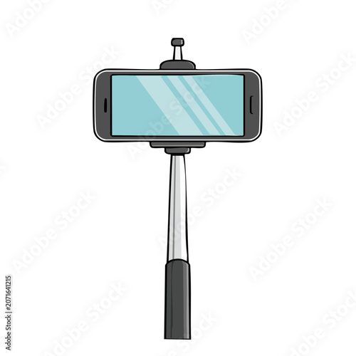 Smartphone on Selfie Stick Vector Illustration