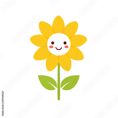 Smiling Sunflower Flat Vector Illustration