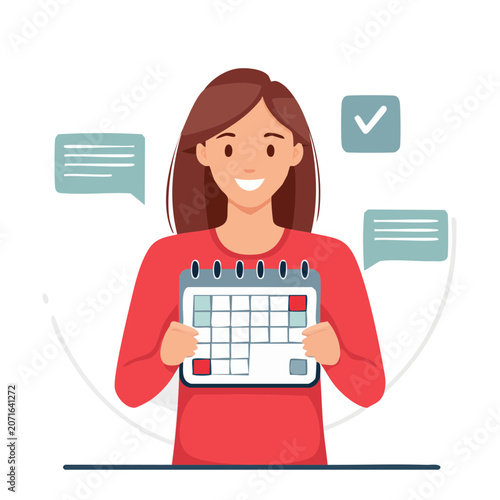 Woman holding calendar in flat vector style