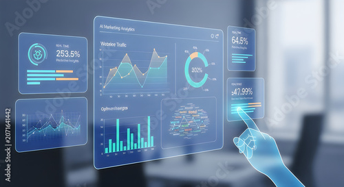 Futuristic dashboard with analytics and charts