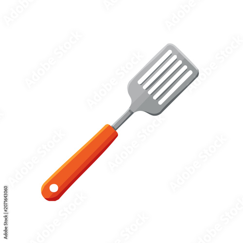 Orange and silver kitchen spatula vector icon