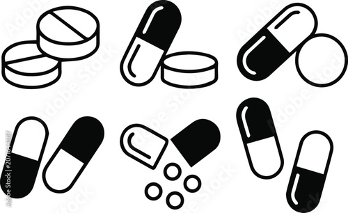Foto pill medicine icons tablets capsules pharmacy and healthcare vector