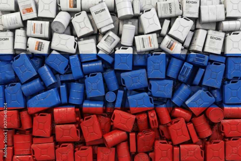 Fototapeta premium Russia Flag Fuel Canister Creative Concept 3D Render Resource
