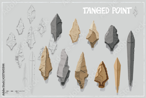 Korean Prehistoric Artifact Paleolithic Tanged Point Detailed Vector Illustration Set