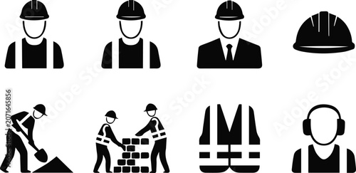 Foto Construction workers and safety gear icons