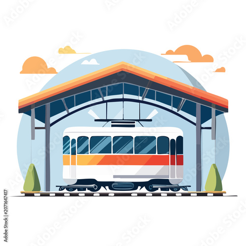 Flat illustration of train at station platform