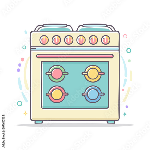 Flat vector illustration of a kitchen stove with oven