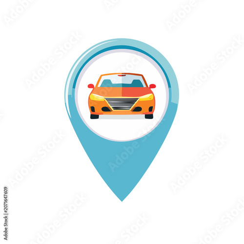 Orange car icon inside blue location pin