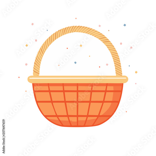 Orange Woven Basket with Rope Handle Vector Illustration