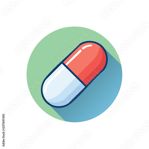 Red and white medical capsule icon