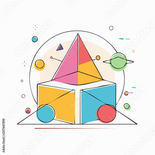 Abstract geometric shapes with planets and circles