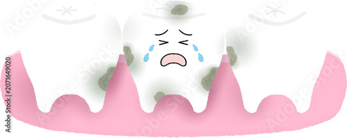 Cute crying tooth character with cavities and toothache illustration