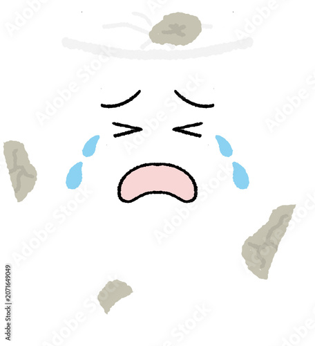 Cute crying face with tears and flying debris illustration