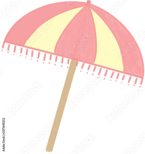 Cute pink and yellow striped beach umbrella illustration