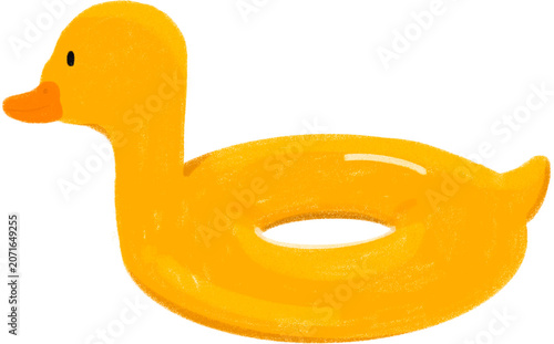 Cute yellow rubber duck swim ring illustration