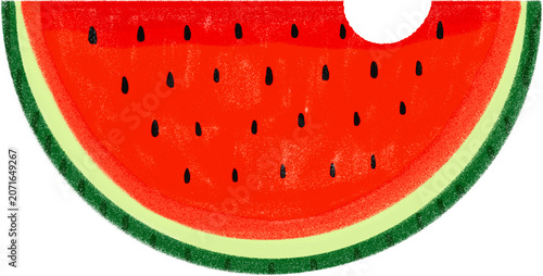 Slice of red watermelon with a bite illustration