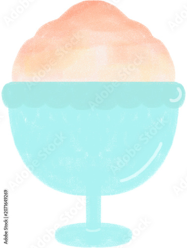 Sweet shaved ice dessert in a mint bowl illustration