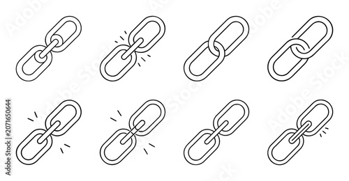 Minimalist chain link icons set - Simple vector icons showing different chain link styles and connections for design projects.